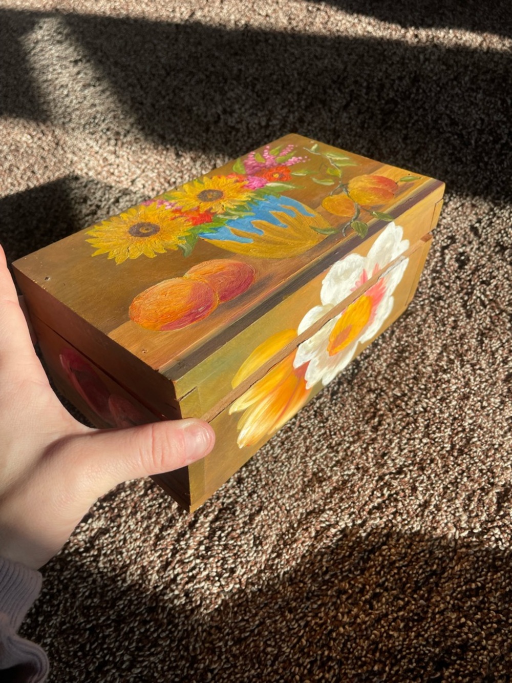 Hand-Painted Floral Wooden Box 9x5x4